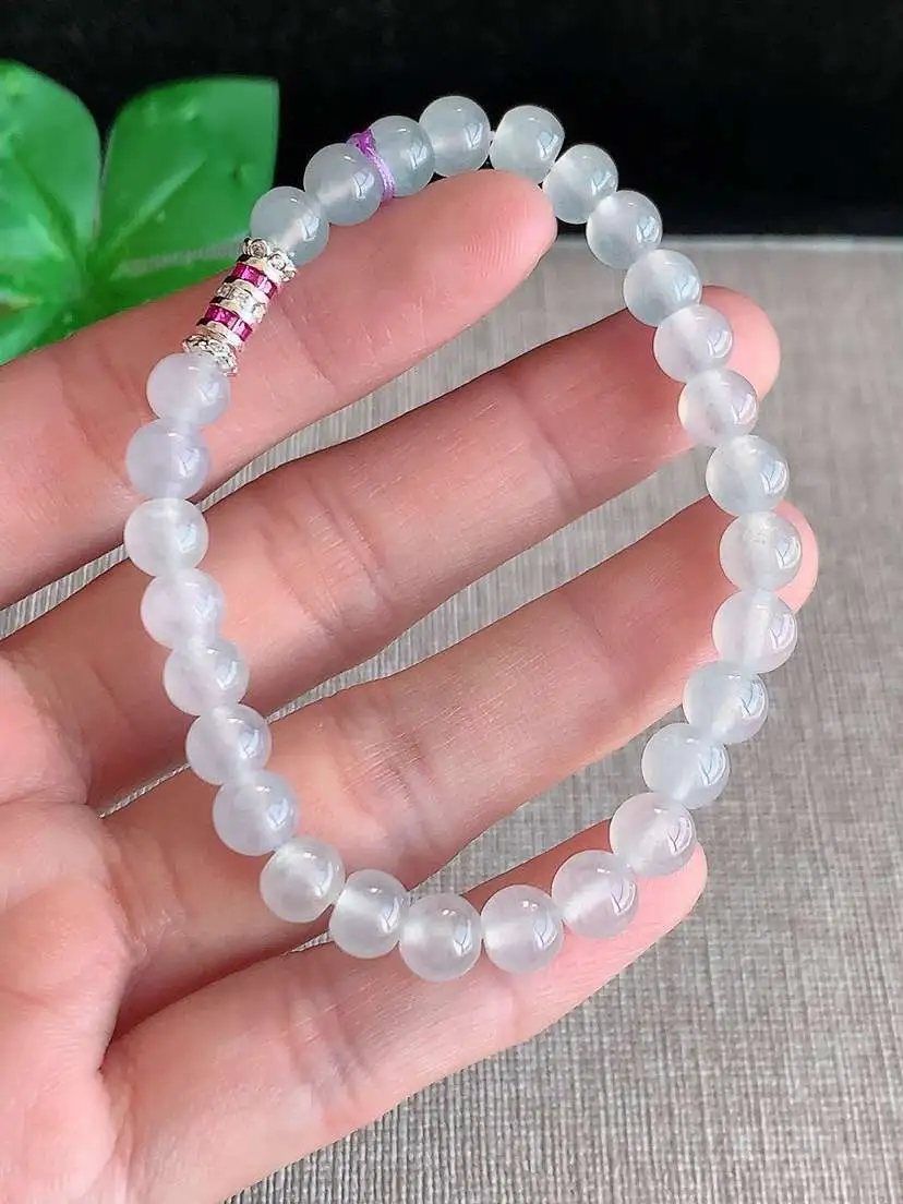 a货翡翠老坑冰种白月光圆珠佛珠手串28颗  尺寸6.3mm 重量13.93g 1116