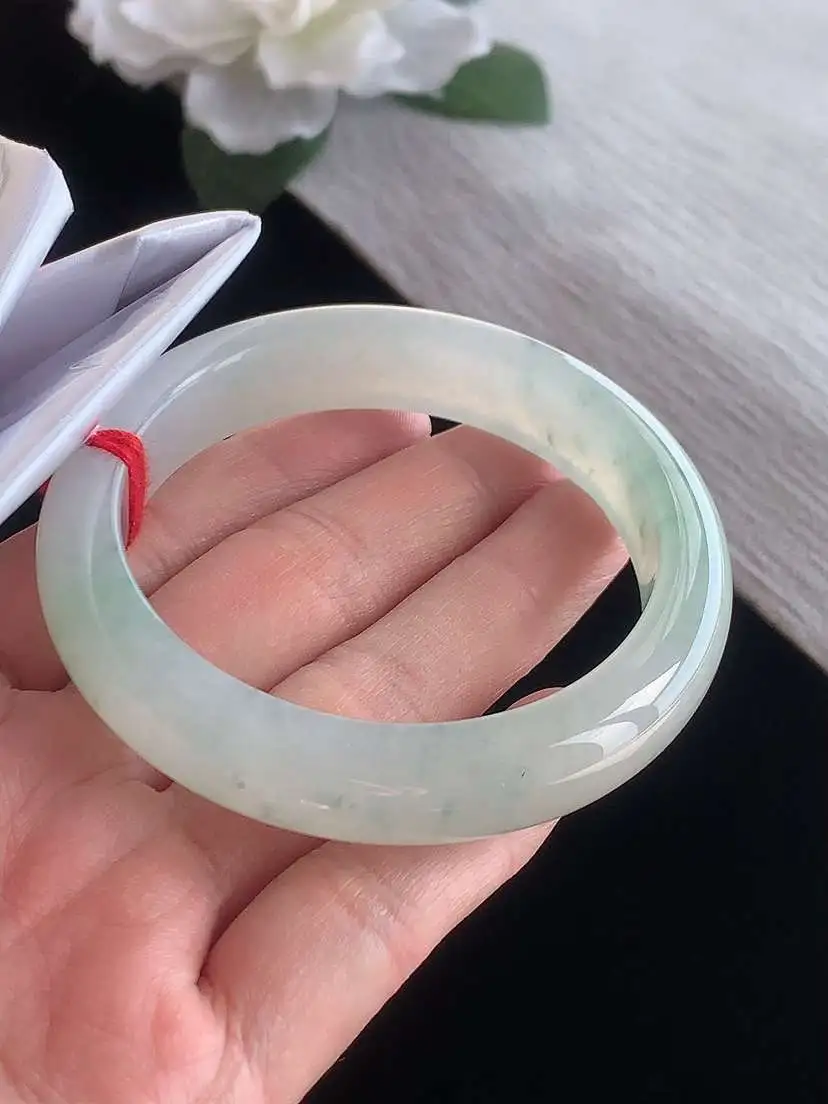 a货翡翠老坑冰种飘花正装正圈手镯54-55圈口  尺寸54×12×8.2mm 1116