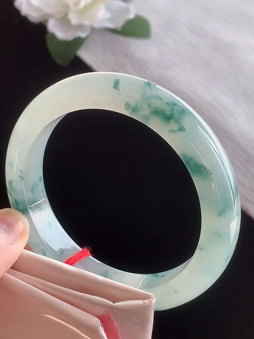 a货翡翠老坑冰种飘花正装正圈手镯59-60圈口  尺寸59.5×12.6×9.6mm 1116 A83