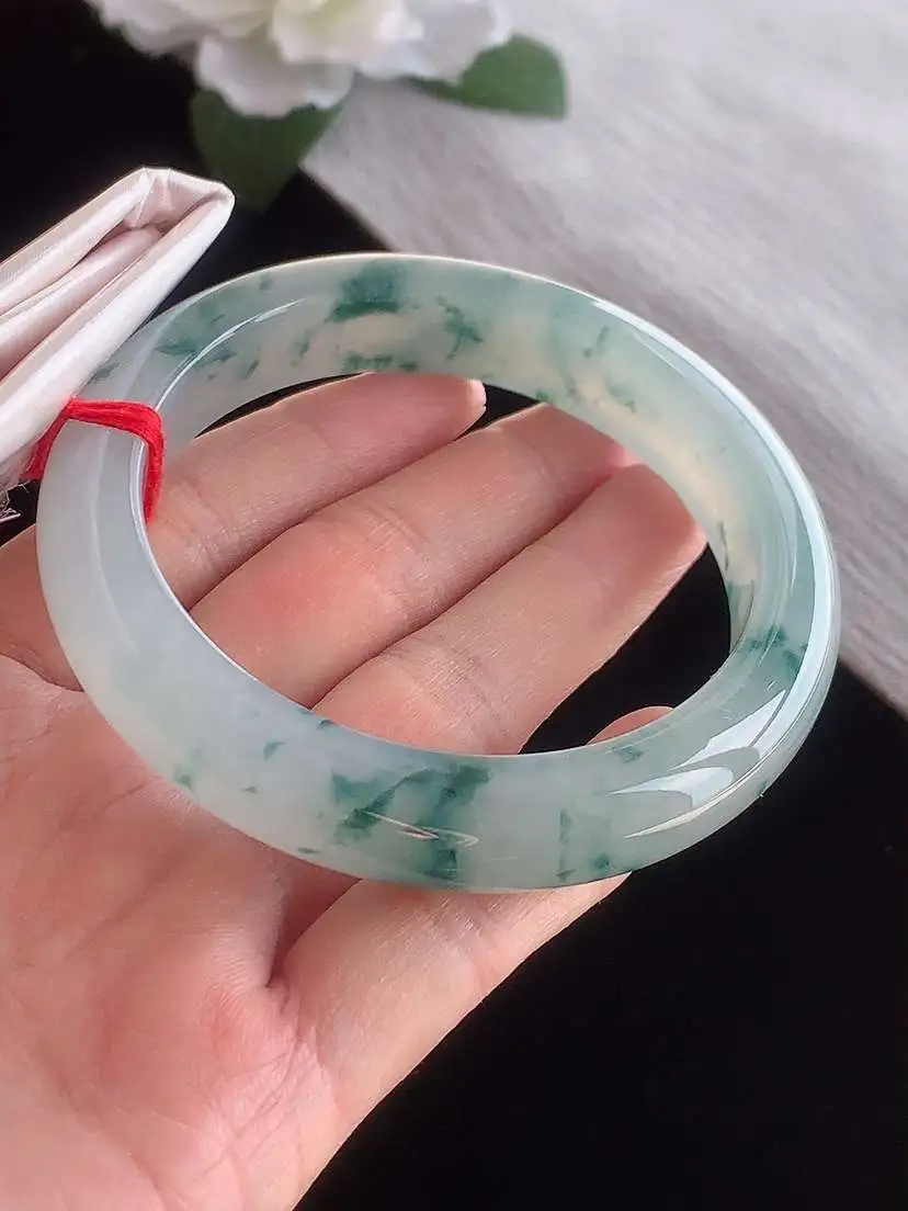 a货翡翠老坑冰种飘花正装正圈手镯59-60圈口  尺寸59.5×12.6×9.6mm 1116 A83