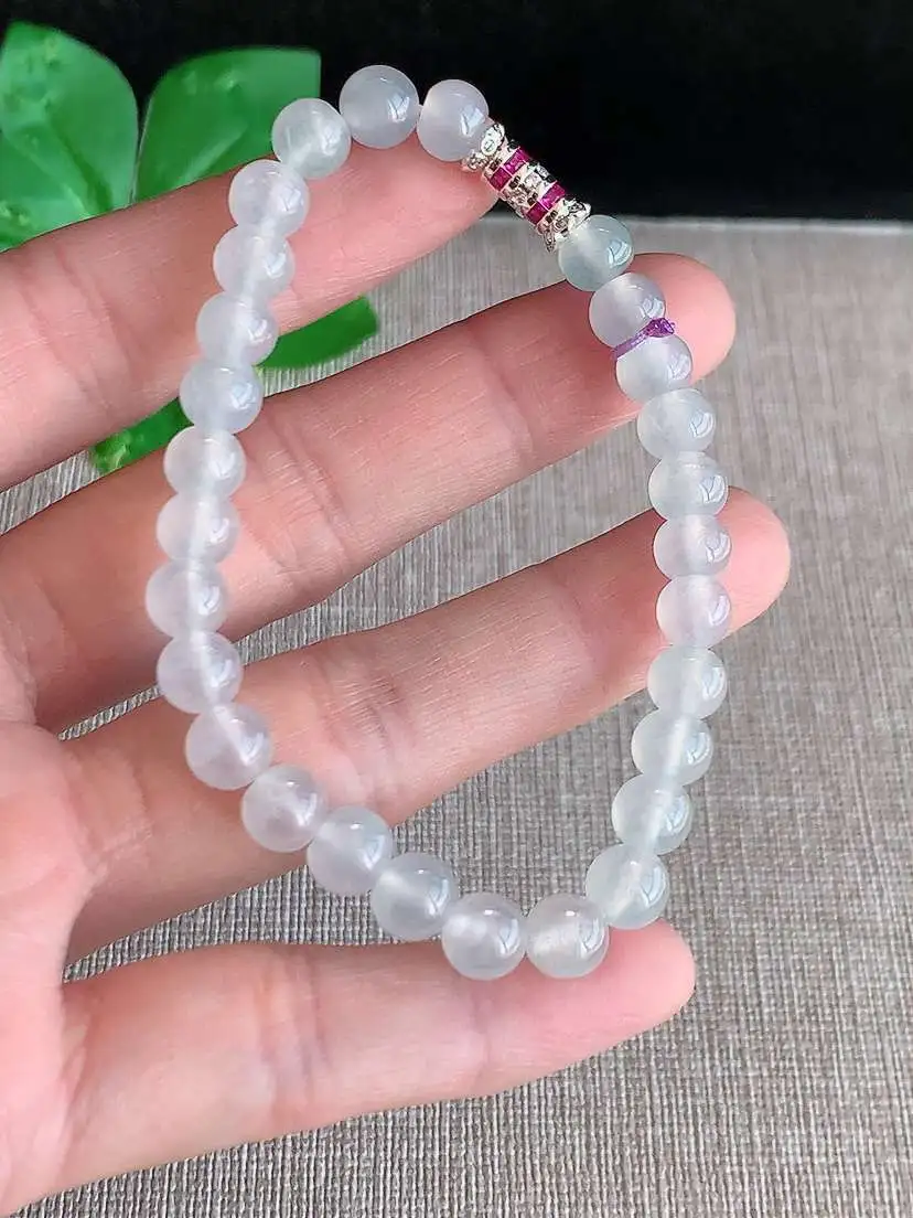 a货翡翠老坑冰种白月光圆珠佛珠手串28颗  尺寸6.3mm 重量13.93g 1116