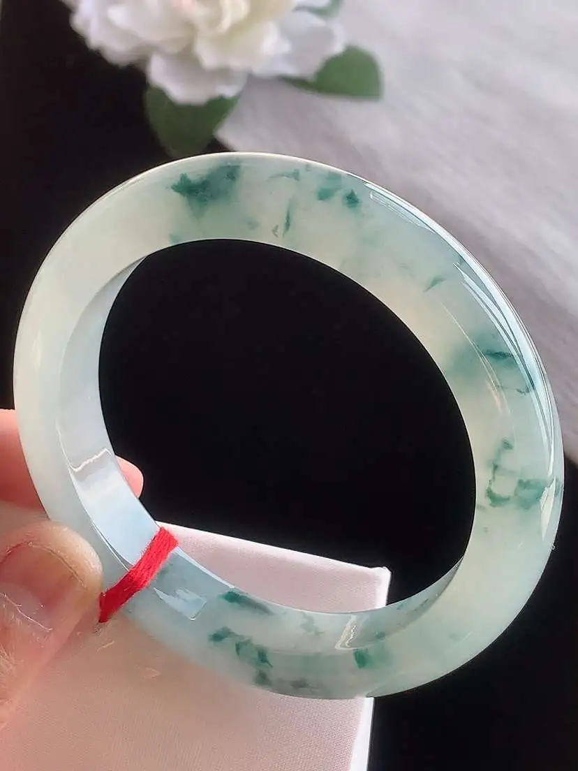 a货翡翠老坑冰种飘花正装正圈手镯59-60圈口  尺寸59.5×12.6×9.6mm 1116 A8