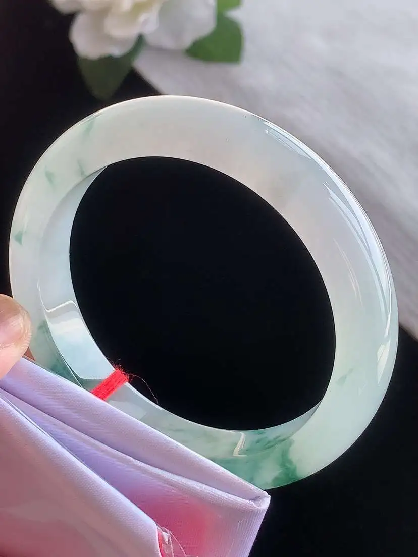 a货翡翠老坑冰种飘花正装正圈手镯59-60圈口  尺寸59×12.5×9mm 1116 A88