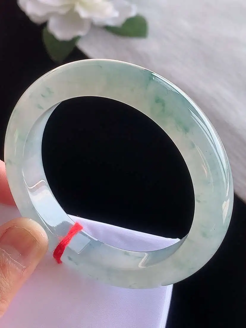 a货翡翠老坑冰种飘花正装正圈手镯54-55圈口  尺寸54.8×12.8×9mm 1116