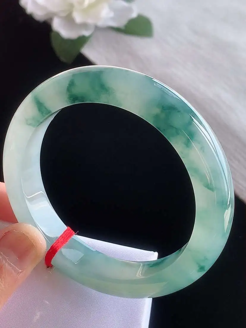 a货翡翠老坑冰种飘花正装正圈手镯56-57圈口  尺寸56.7×12×9.3mm 1116 A77