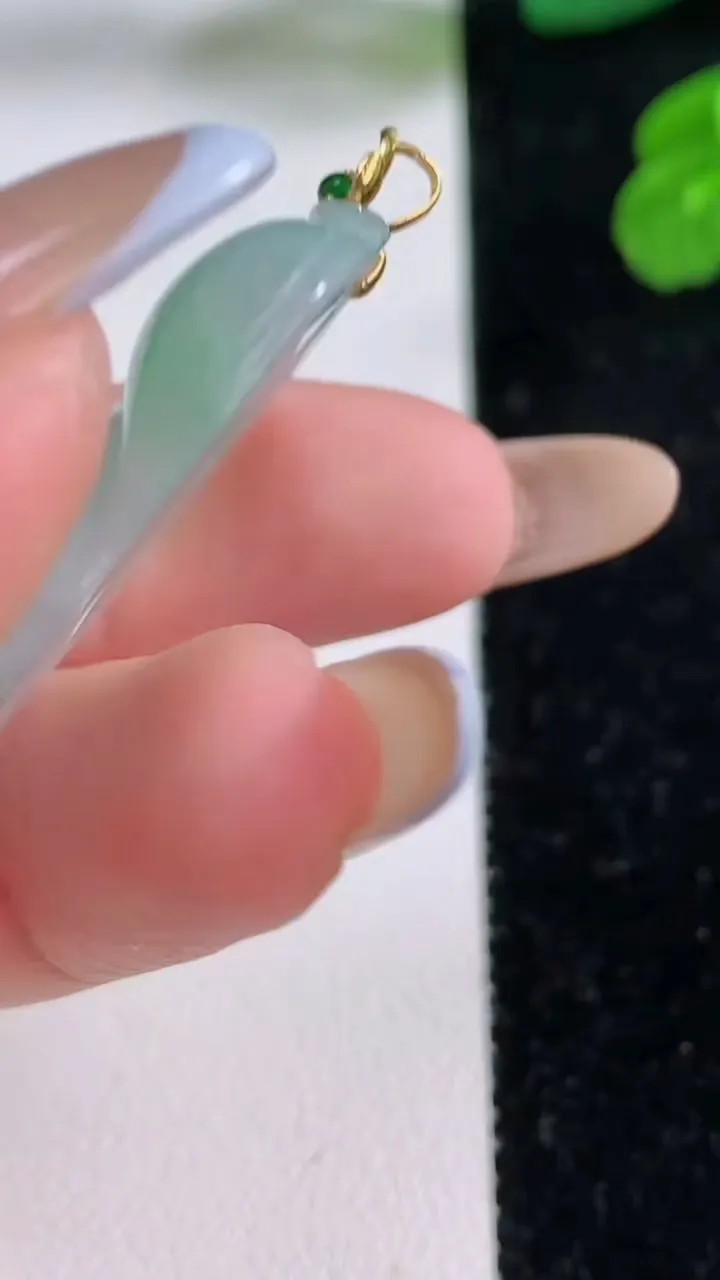 天然A货翡翠金枝玉叶 叶子吊坠，尺寸40.5-24.8-5.8，重量:11.25g
11月17日