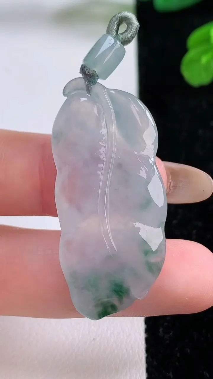 天然A货翡翠冰种飘花金枝玉叶 叶子吊坠，尺寸41-18.2-4.7，重量:8.33g
11月17日