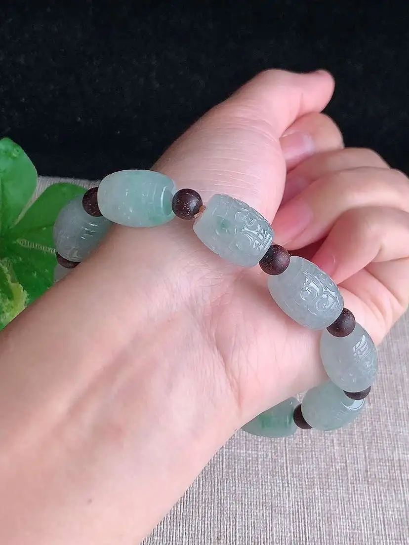 a货翡翠老坑冰种飘花雕花路路通10颗 尺寸15×12.4mm 重量51.66g 1118