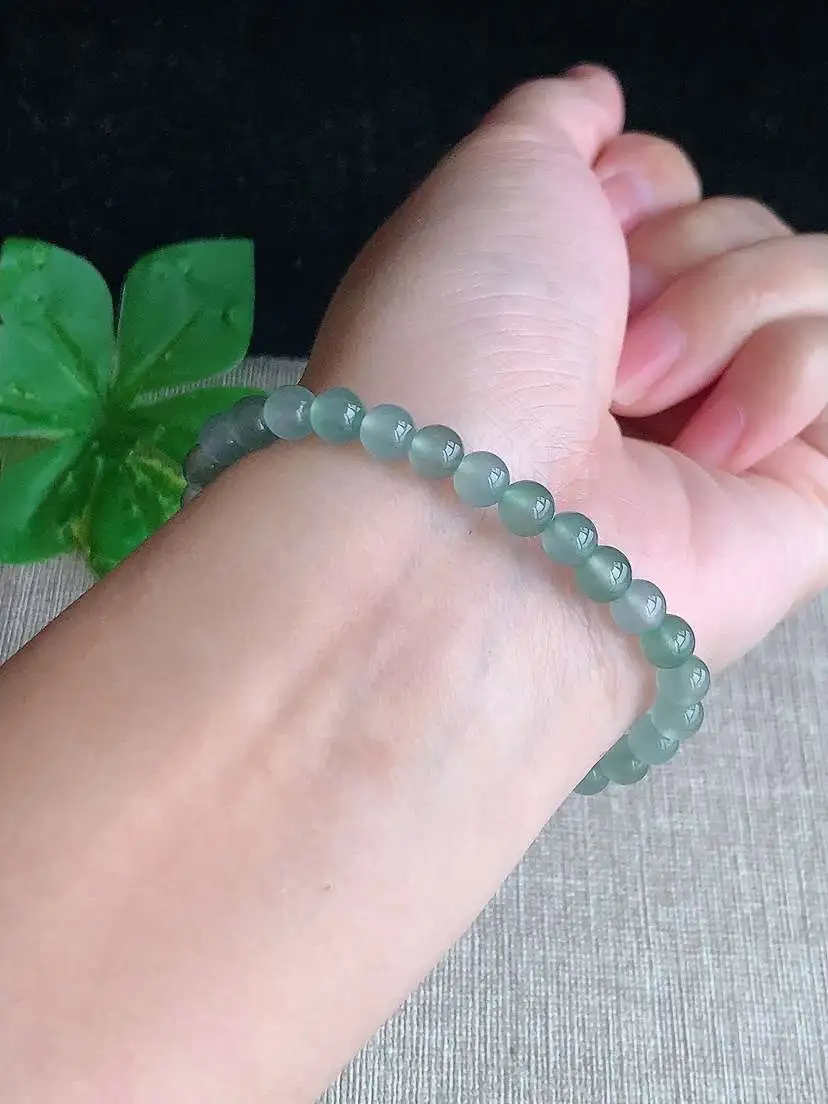 a货翡翠老坑冰种晴水圆珠佛珠手串30颗  尺寸5.4mm 重量9.17g 1118