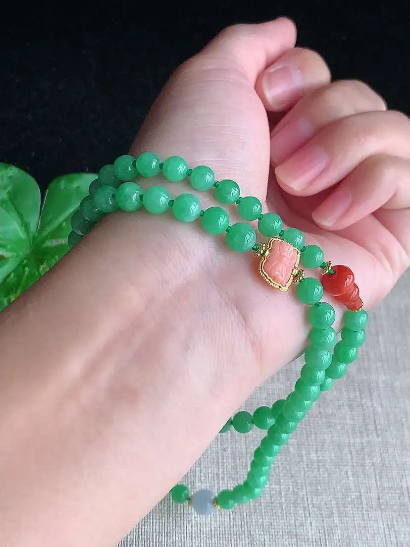 a货翡翠老坑冰种满绿圆珠项链毛衣链79颗  尺寸6mm 重量30.24g 1118