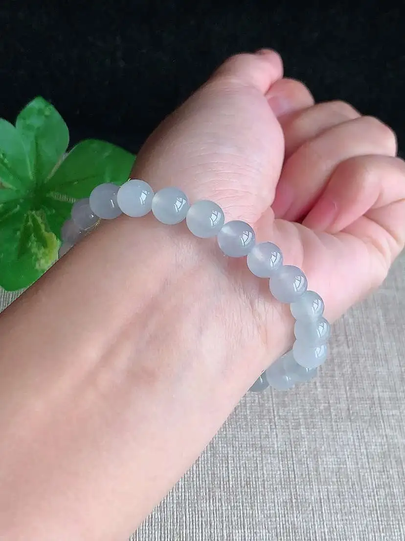 a货翡翠老坑冰种白月光圆珠佛珠手串23颗  尺寸8mm 重量19.72g 1118