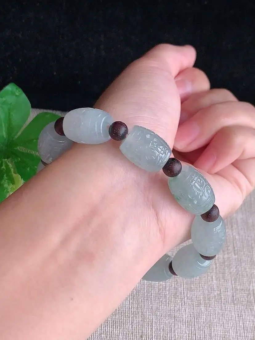 a货翡翠老坑冰种飘花雕花路路通10颗 尺寸15×12.4mm 重量51.66g 1118