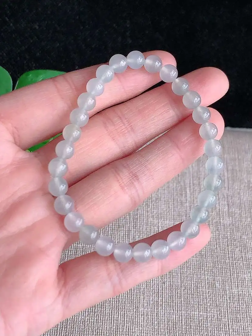 a货翡翠老坑冰种白月光圆珠佛珠手串30颗  尺寸5.7mm 重量10.84g 1118