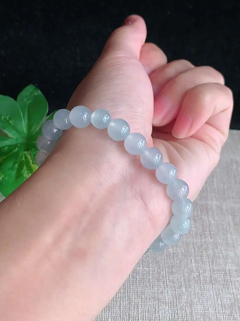 a货翡翠老坑冰种白月光圆珠佛珠手串23颗  尺寸8mm 重量19.72g 1118