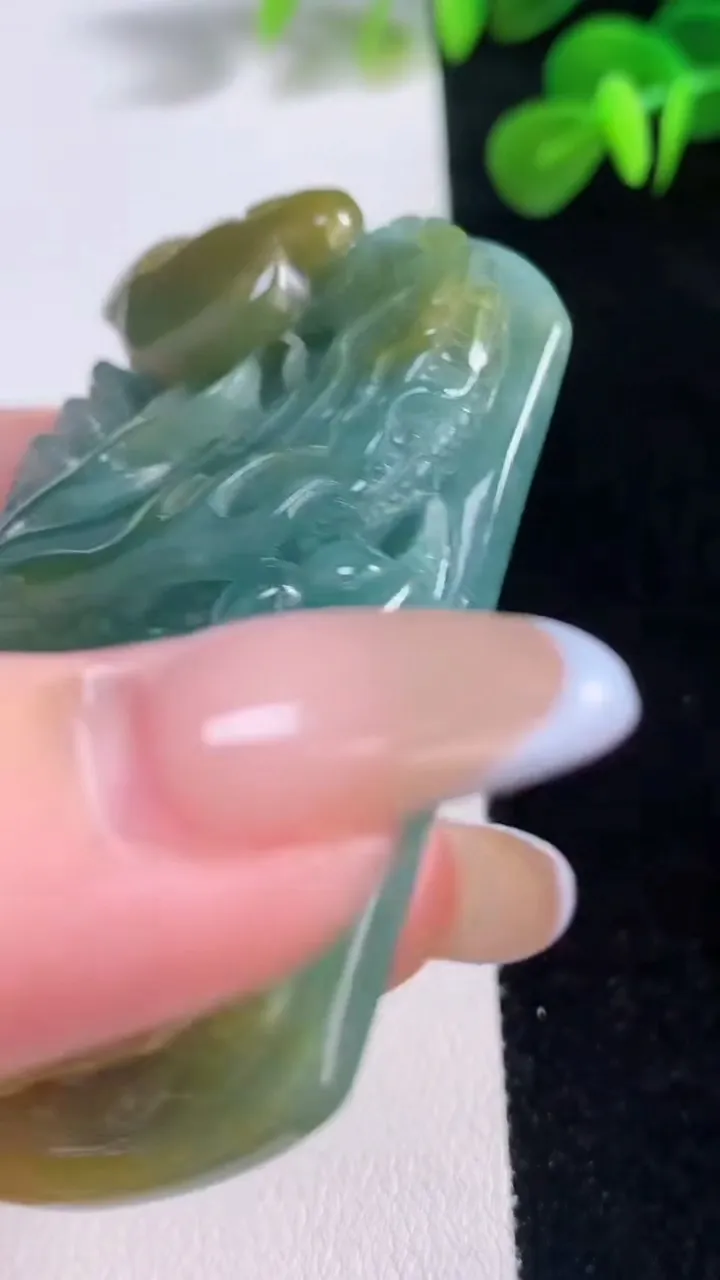 天然A货翡翠双彩龙牌吊坠，尺寸76.6-46-5，重:73.22g
11月18日