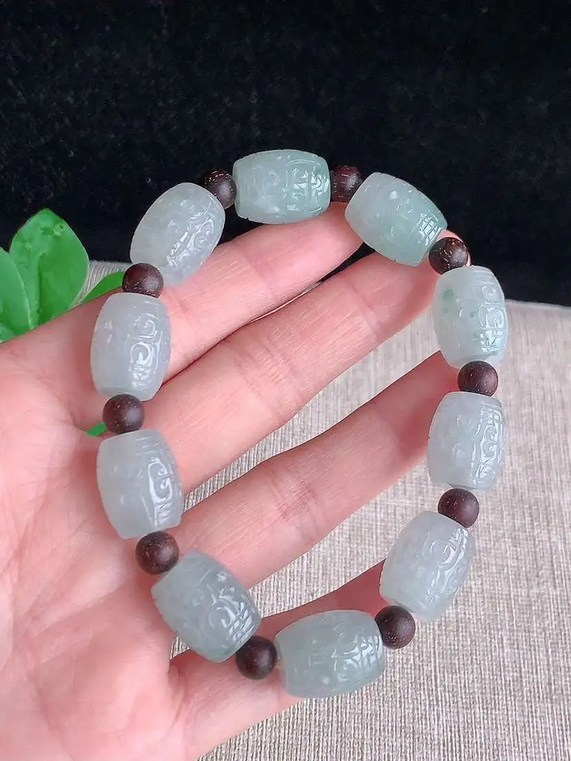 a货翡翠老坑冰种飘花雕花路路通10颗 尺寸15×12.4mm 重量51.66g 1118