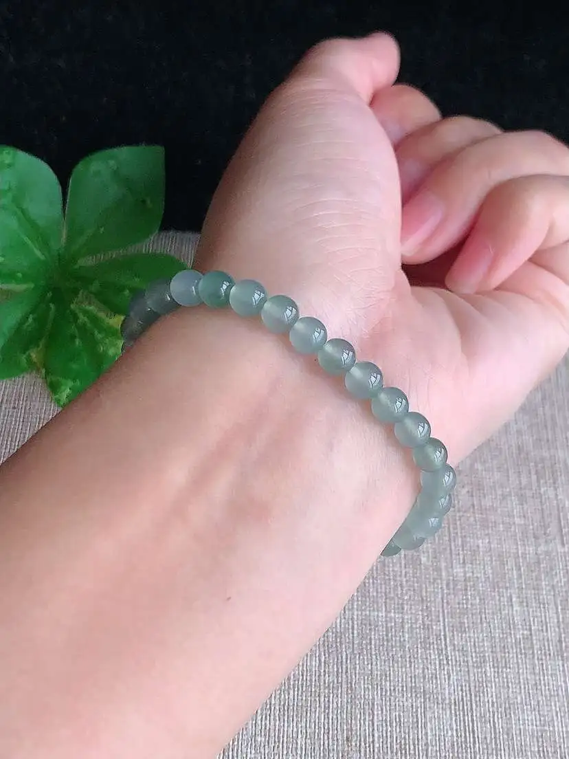 a货翡翠老坑冰种晴水圆珠佛珠手串30颗  尺寸5.4mm 重量9.17g 1118