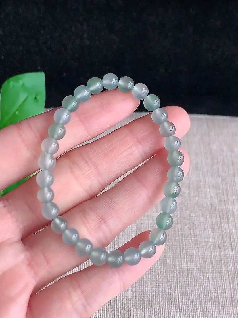 a货翡翠老坑冰种晴水圆珠佛珠手串30颗  尺寸5.4mm 重量9.17g 1118