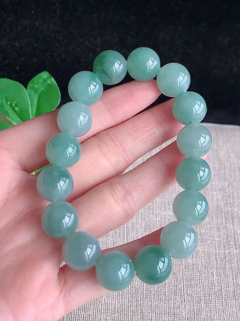 a货翡翠老坑冰种飘花圆珠佛珠手串16颗  尺寸12.5mm 重量58.38g 1118