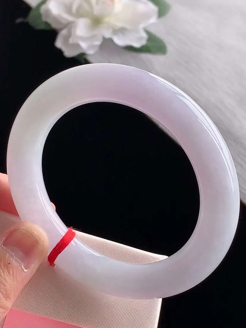 a货翡翠老坑冰种紫罗兰胖圆条手镯56-57圈口  尺寸56.5×11.7mm 1118