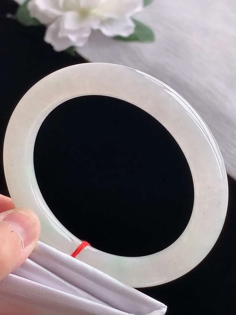 a货翡翠老坑冰种飘绿圆条手镯58-59圈口 尺寸58×9.9mm 1118