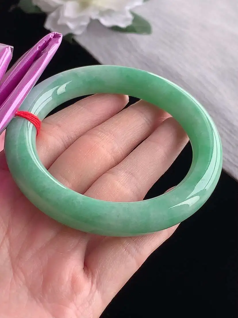 a货翡翠老坑冰种满绿圆条手镯57-58圈口  尺寸57.5×11mm 1118