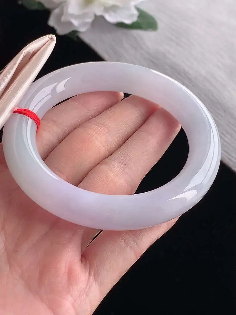 a货翡翠老坑冰种紫罗兰胖圆条手镯56-57圈口  尺寸56.5×11.7mm 1118