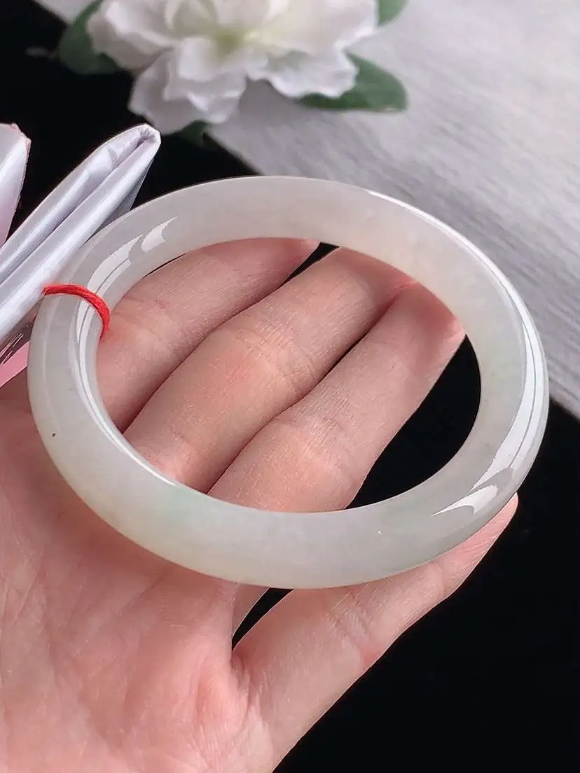 a货翡翠老坑冰种飘绿圆条手镯58-59圈口 尺寸58×9.9mm 1118