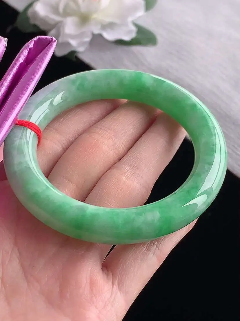 a货翡翠老坑冰种满绿圆条手镯54-55圈口  尺寸54.8×11.3mm 1118