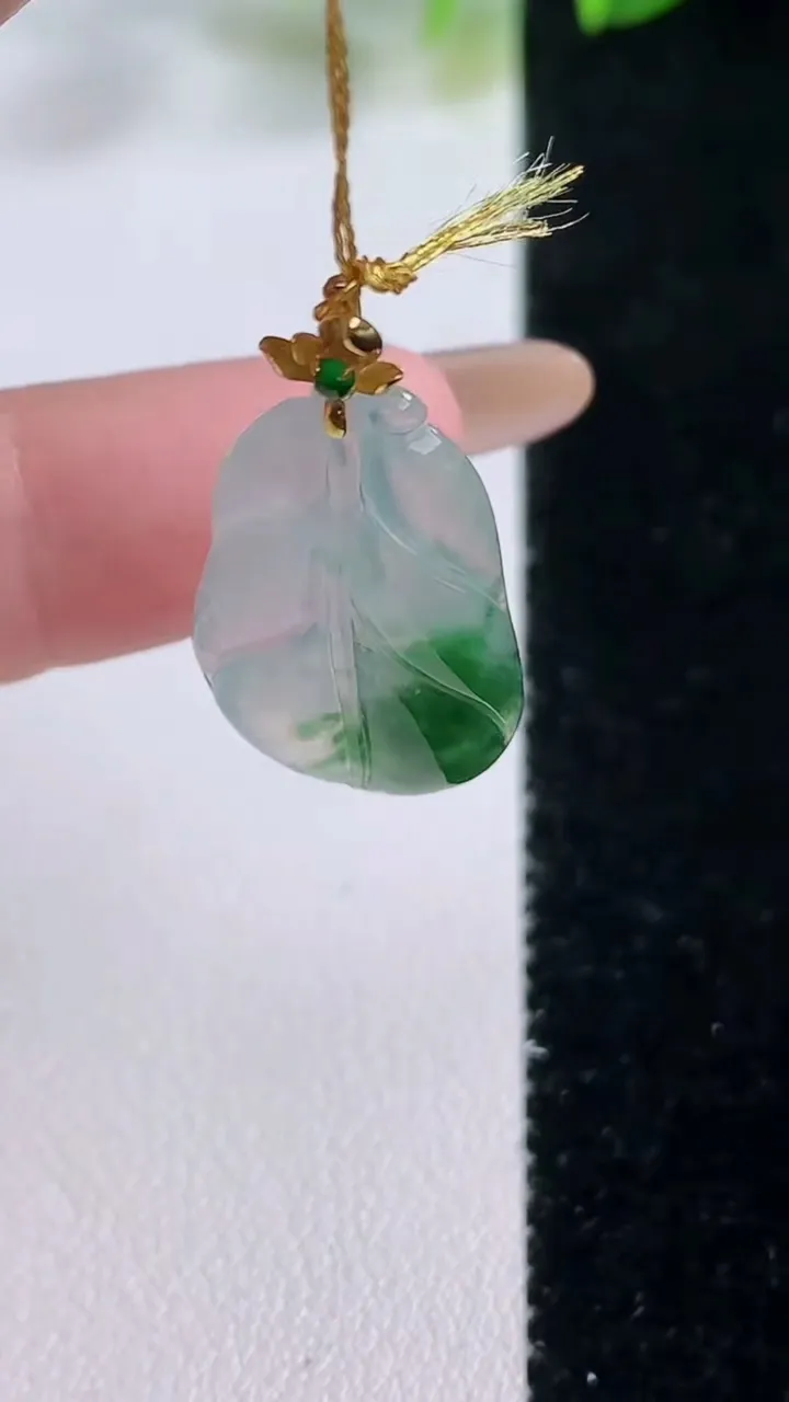 天然A货翡翠种飘花金枝玉叶 叶子吊坠，尺寸24.7-14.6-3，重量:2.09g
11月19日
