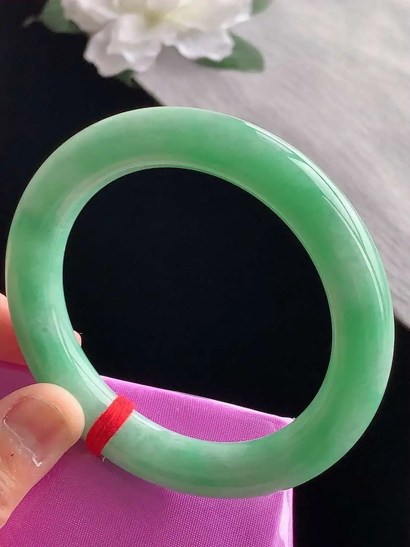 a货翡翠老坑冰种满绿圆条手镯57-58圈口  尺寸57.5×11mm 1118