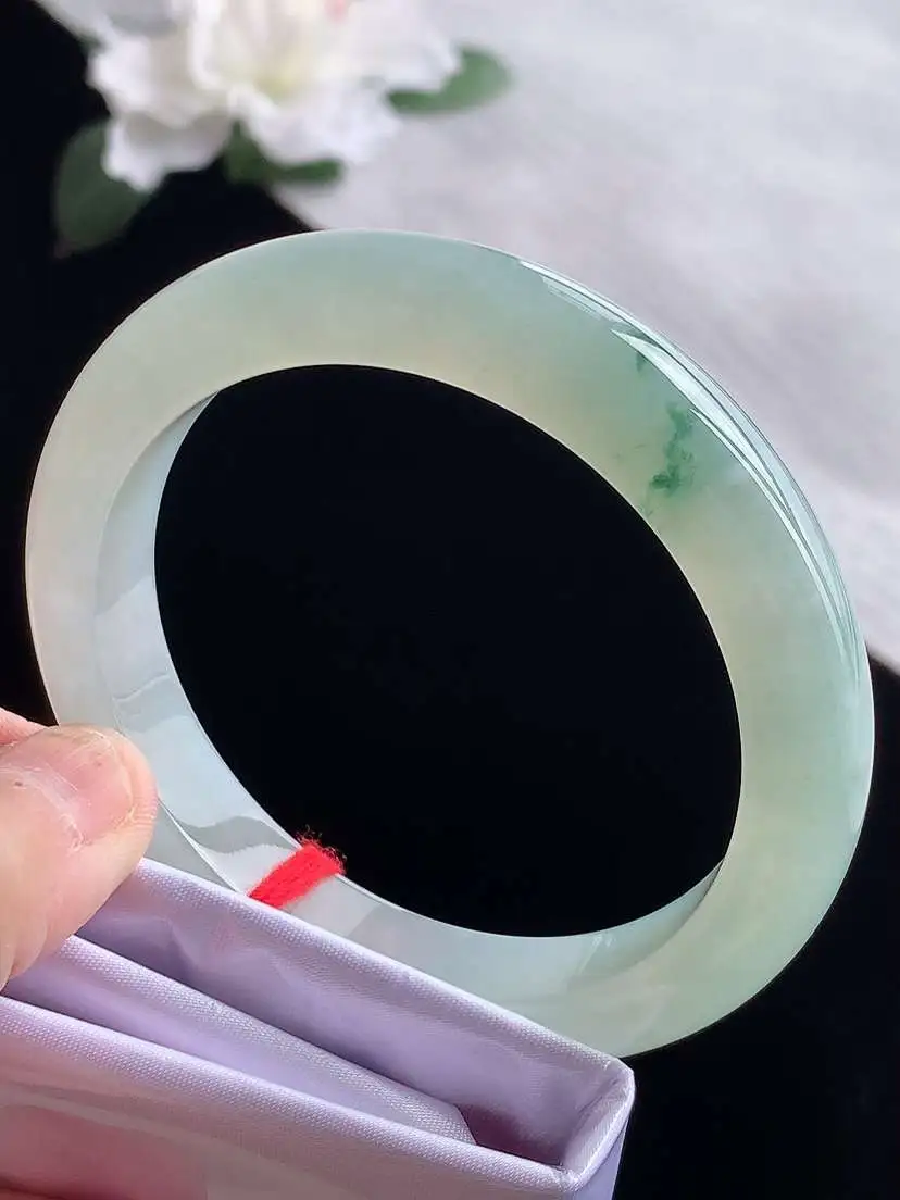 a货翡翠老坑冰种飘花正装正圈手镯57-58圈口  尺寸57.5×11×8.8mm 1119