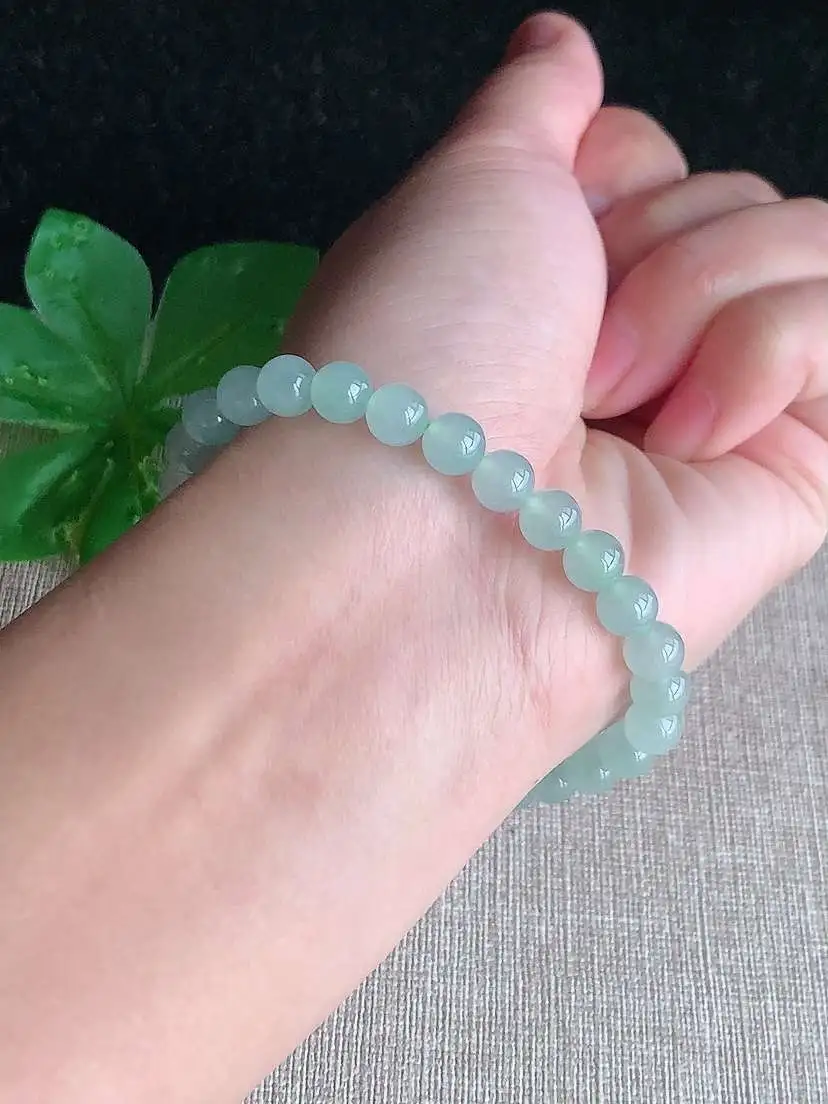 a货翡翠老坑冰种晴水圆珠佛珠手串28颗  尺寸6.4mm 重量13.68g 1119