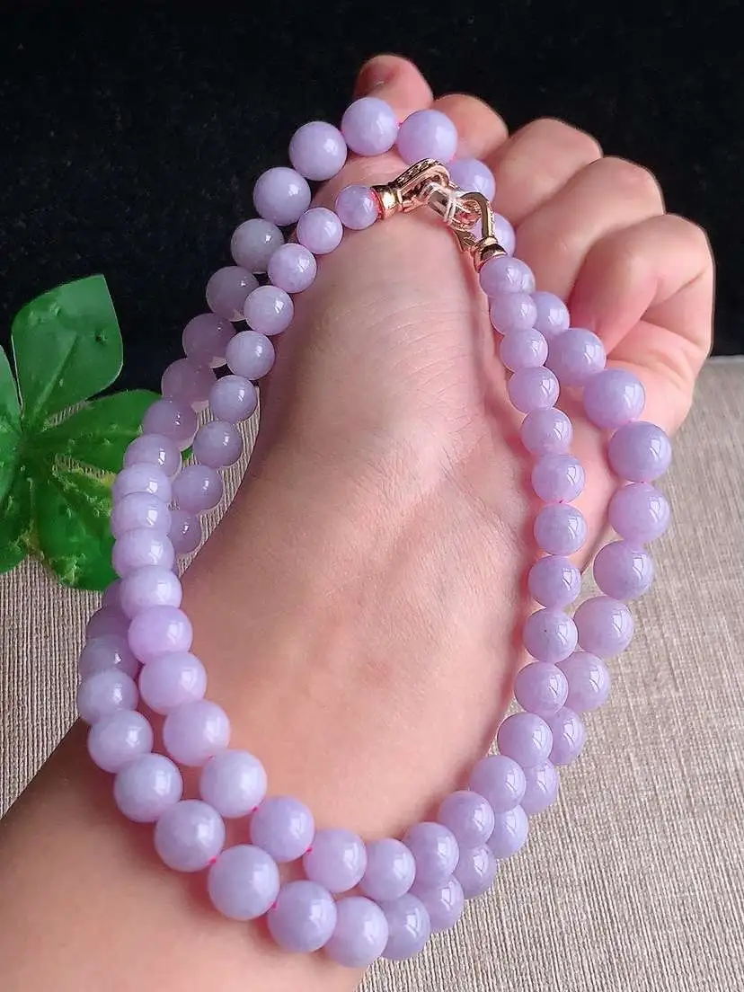 a货翡翠老坑冰种紫罗兰圆珠项链毛衣链塔珠链72颗 尺寸9×7mm 重量77.36g 1119