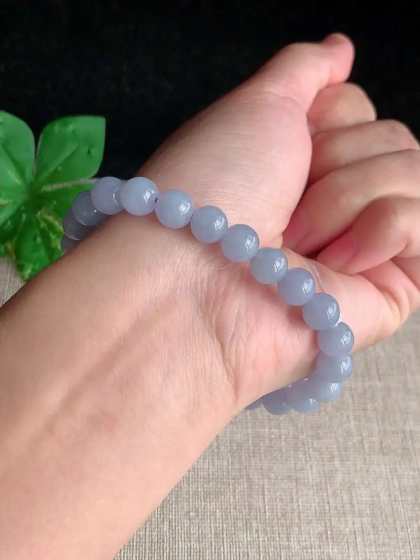 a货翡翠老坑冰种紫罗兰圆珠佛珠手串24颗  尺寸7.6mm 重量20.38g 1119