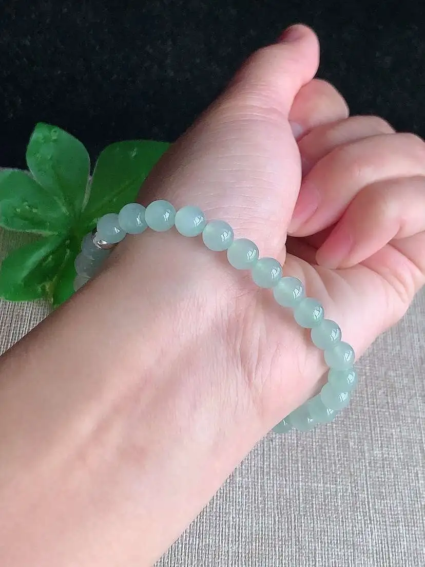 a货翡翠老坑冰种晴水圆珠佛珠手串28颗  尺寸6.4mm 重量13.68g 1119