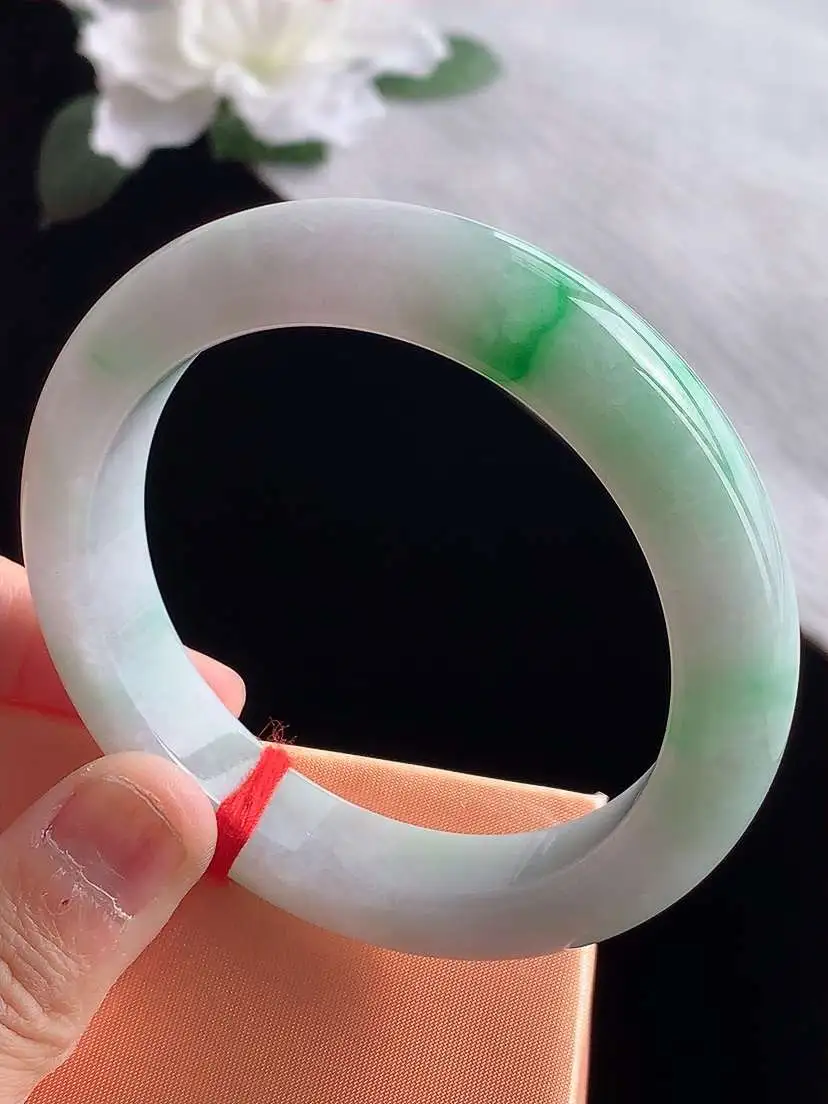 a货翡翠老坑冰种飘阳绿厚装正装正圈手镯56-57圈口  尺寸56.8×12.3×9.5mm 1119