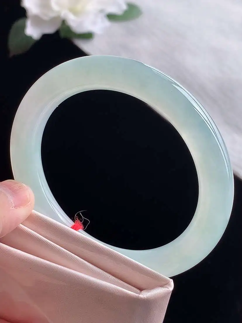 a货翡翠老坑冰种晴水圆条手镯54-55圈口 尺寸54.6×9.8mm 1119