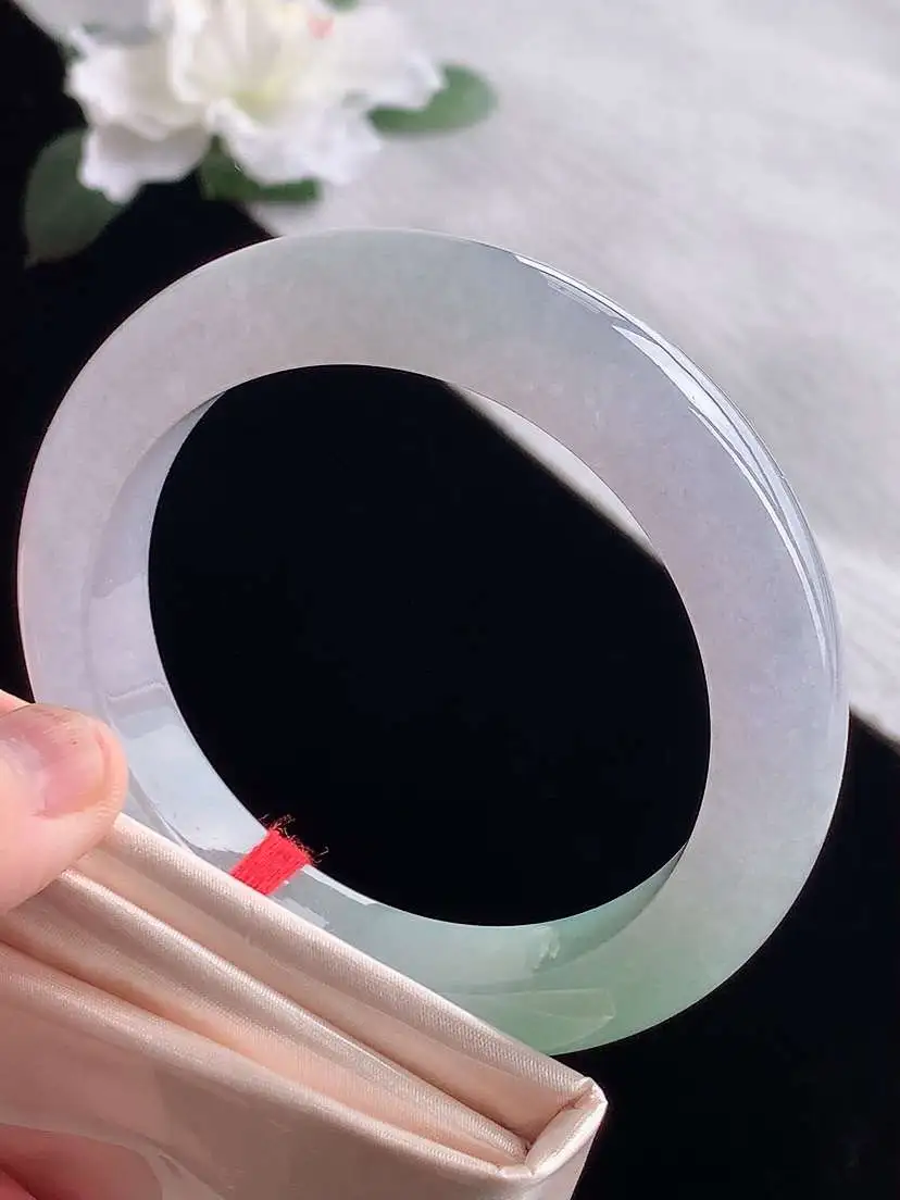 a货翡翠老坑冰种紫底厚装正装正圈手镯57-58圈口 尺寸57.6×12×9.8mm 1119