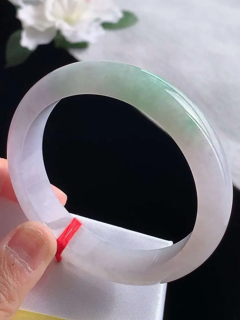 a货翡翠老坑冰种春带彩紫罗兰飘绿正装正圈手镯57-58圈口  尺寸57.5×13.3×7.8mm 1119