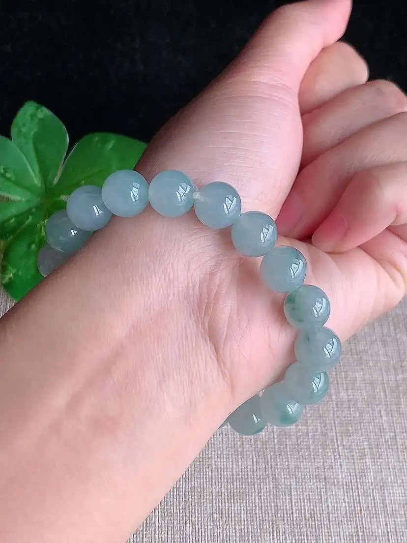 a货翡翠老坑冰种飘花圆珠佛珠手串19颗 尺寸10mm 重量33.26g 1119