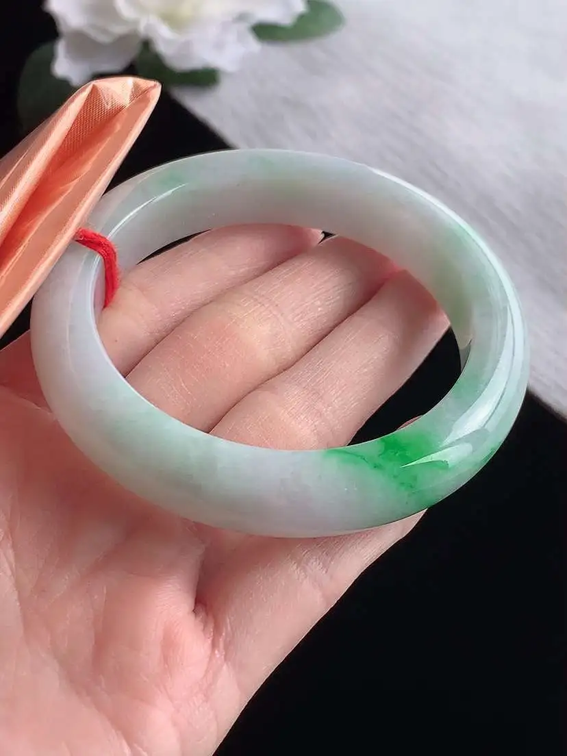 a货翡翠老坑冰种飘阳绿厚装正装正圈手镯56-57圈口  尺寸56.8×12.3×9.5mm 1119