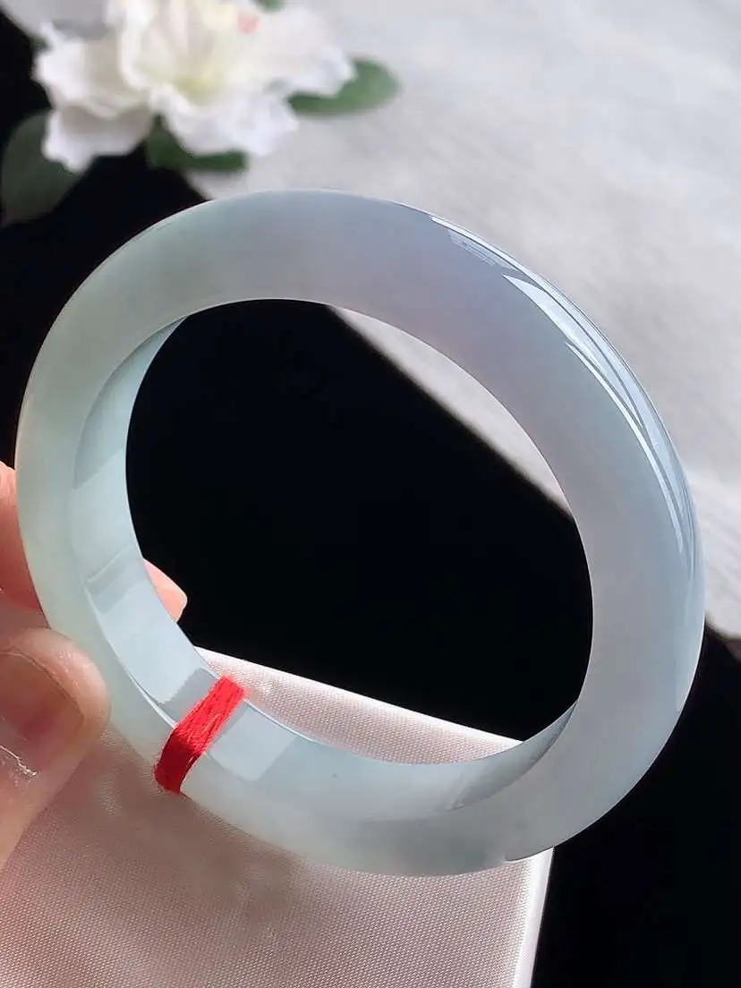 a货翡翠老坑冰种紫罗兰飘花厚装正装正圈手镯57-58圈口 尺寸57.2×12.3×9.2mm 1119