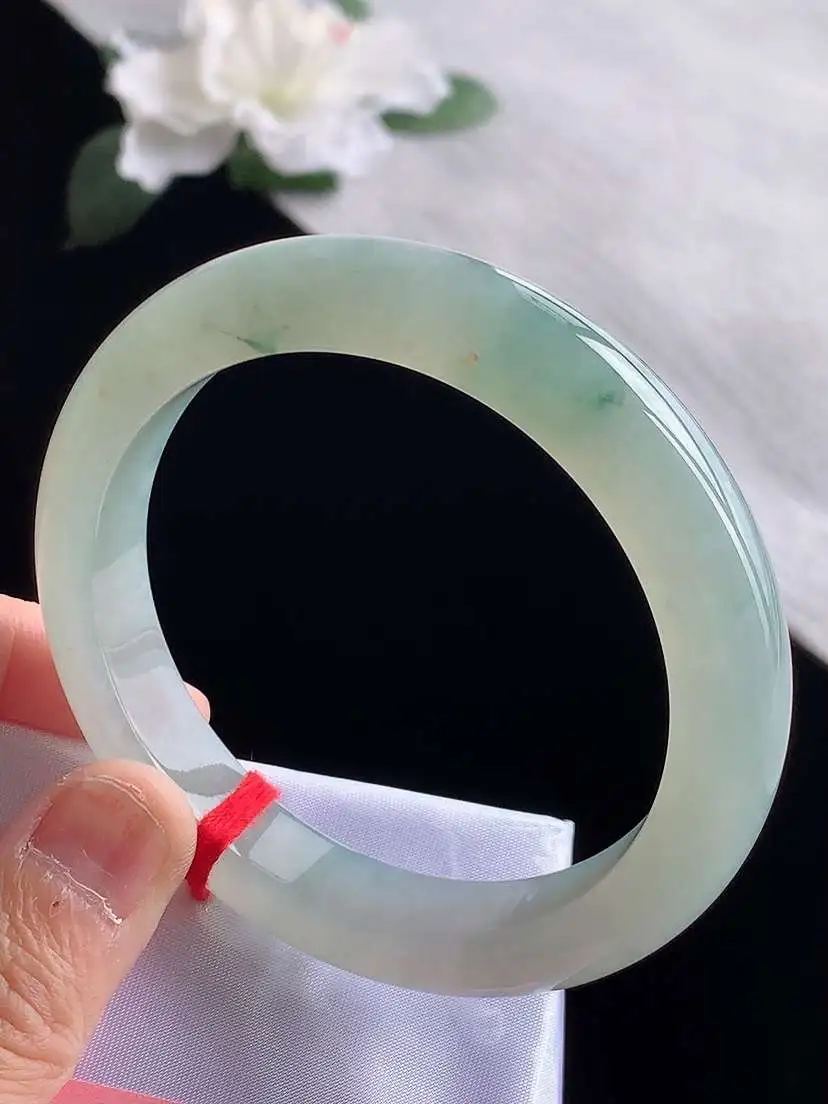 a货翡翠老坑冰种飘花正装正圈手镯57-58圈口  尺寸57.5×11×8.8mm 1119