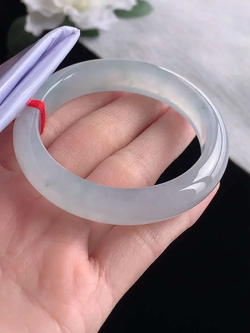 a货翡翠老坑冰种飘花正装正圈手镯50-51小圈口  尺寸50.8×11.2×7.8mm 1119
