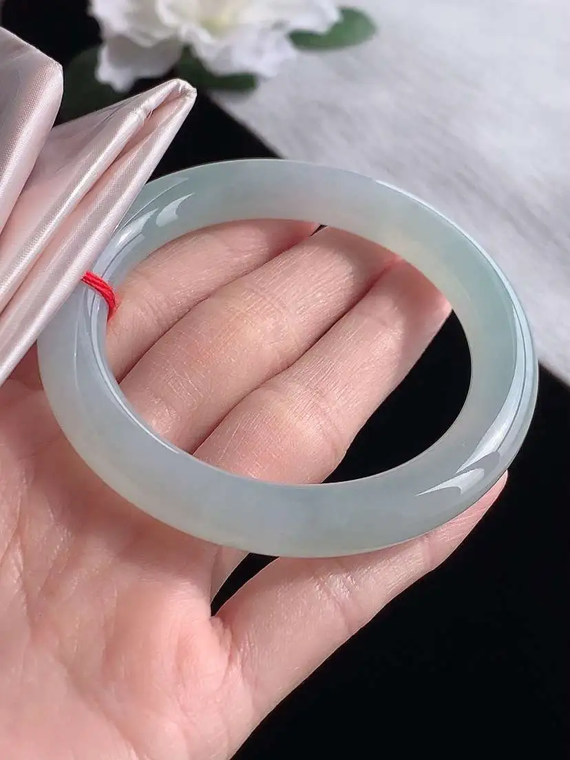 a货翡翠老坑冰种晴水圆条手镯54-55圈口 尺寸54.6×9.8mm 1119