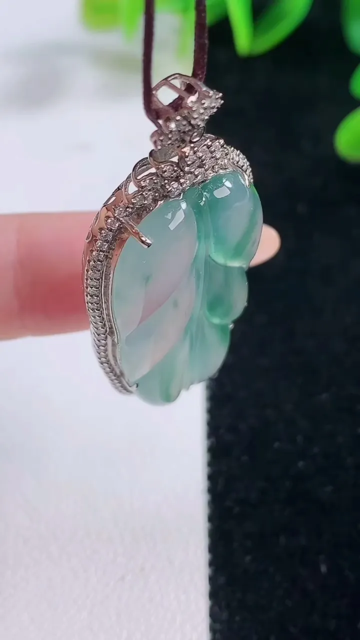 天然A货翡翠种飘花金枝玉叶 叶子吊坠，尺寸44-20-7，裸石32.4-17重量:7.03g
11月20日