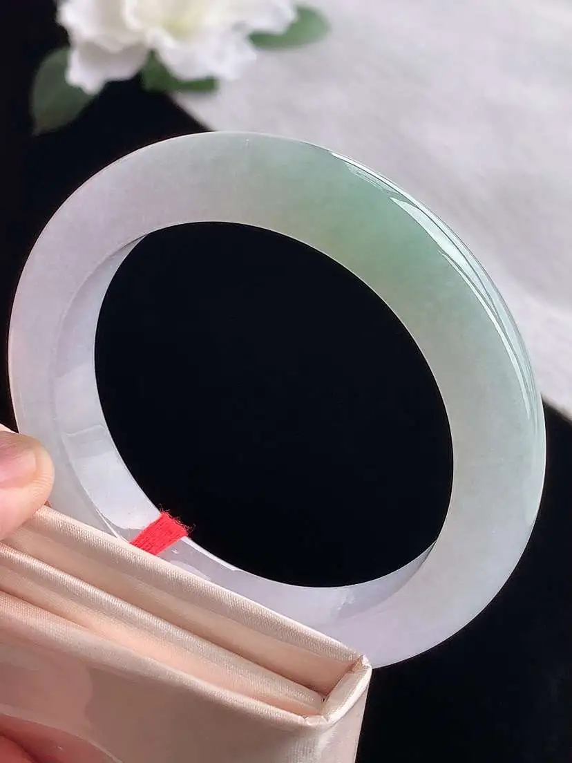 a货翡翠老坑冰种紫底厚装正装正圈手镯57-58圈口 尺寸57.6×12×9.8mm 1119