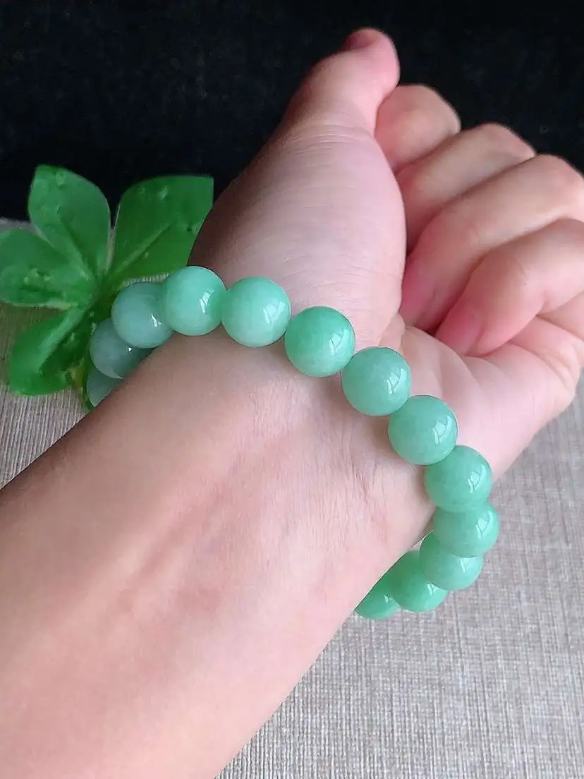 a货翡翠老坑冰种满绿圆珠佛珠手串19颗  尺寸10.2mm 重量36.50g 1119