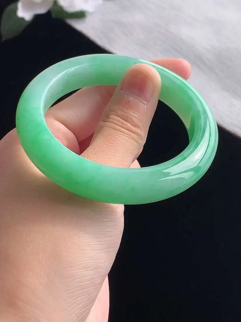 a货翡翠老坑冰种满绿厚装正装正圈手镯54-55圈口 尺寸54×11.6×9.6mm 1119 A89